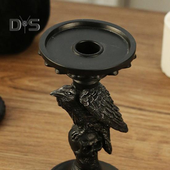 Skull Candlestick Halloween Decoration Resin Pillar Candle Holder Creepy Skull Candle Holder for 3 Inches Diameter Pillar Candle