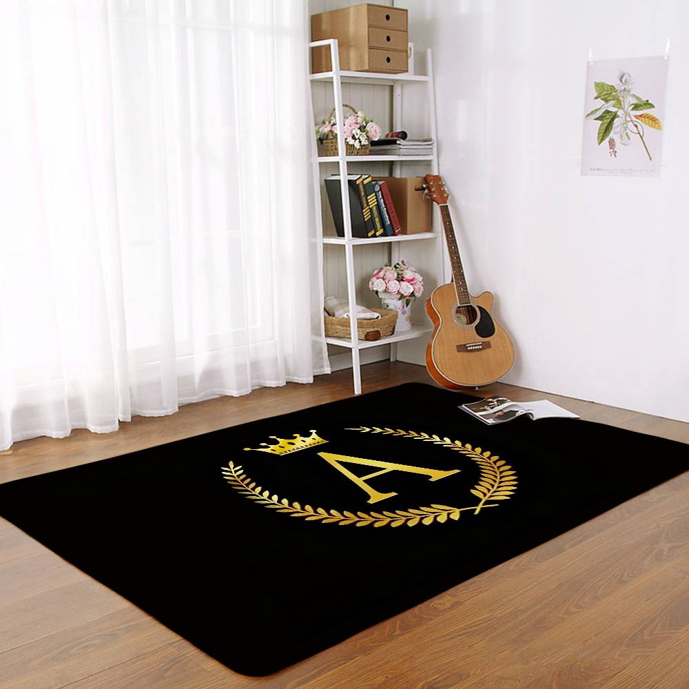 Black Golden Crown Letter Floor Mats Home Laundry Rug Carpet For Living Room Decor Lounge Area Anti-slip Entrance Doormat