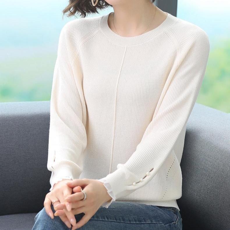 Lässiger Pullover Lockerer Pullover für Damen Langärmliger Dünner und Vielseitiger Strickpullover Basisschicht für Frühling und Herbst