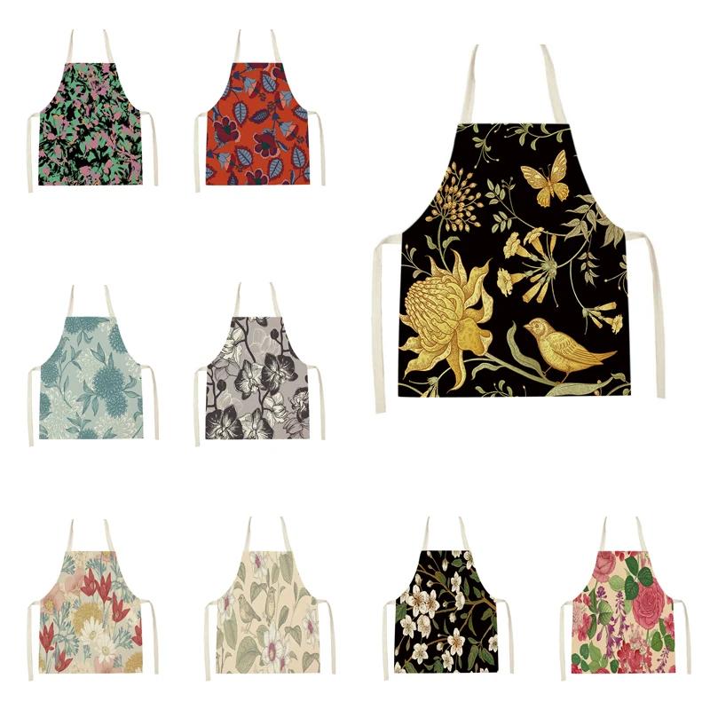 Retro Flowers Plant Pattern Aprons Home Baking Cooking Kitchen Aprons for Women Men Outdoor Garden Cleaning Aprons