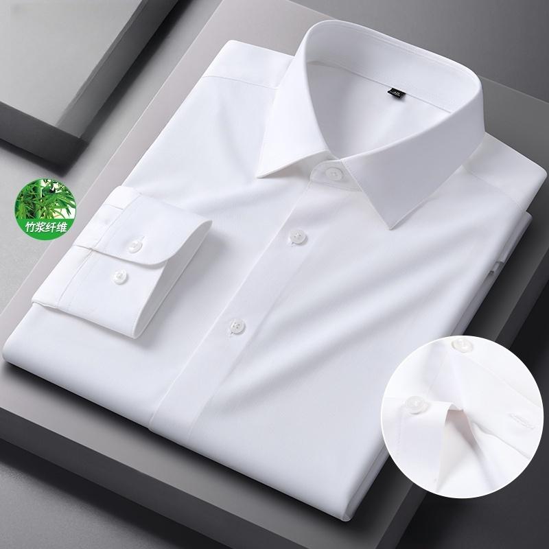 New Men Shirt Bamboo Fiber Long Sleeve Anti-wrinkle Non-ironing Slim Fashion Casual Business Office White Blue Social Shirt 5XL