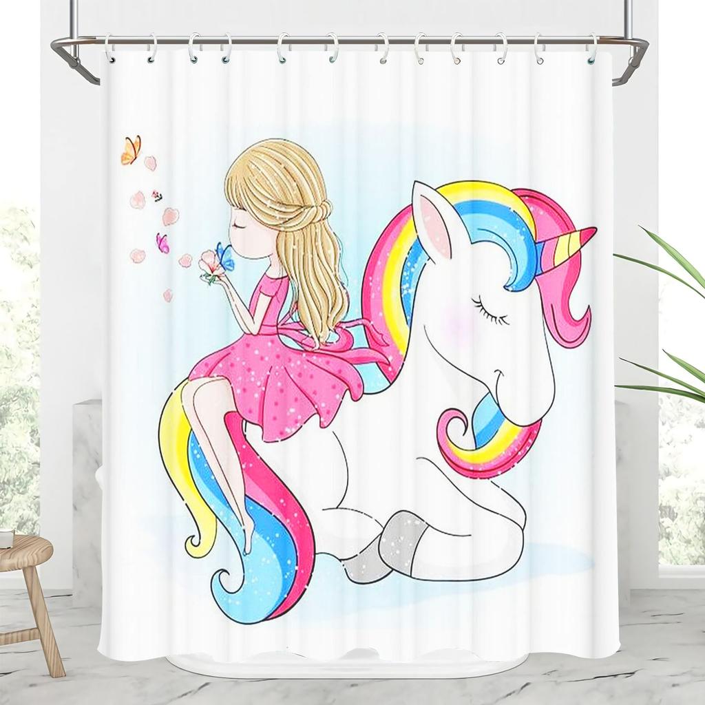 Unicorn Cartoon Shower Curtains Full Set for Boys and Girls Luxury Screen Bath Curtain Toilet Accessories Anime Funny Cute