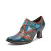 Johnature Damenschuhe, Pumps, High Heels, echtes Leder, spitze Zehen, Retro-Blumenmuster, handgefertigte Damenschuhe