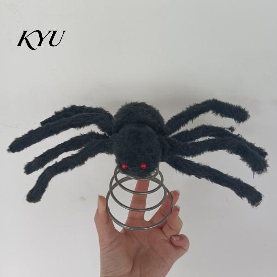 Festive Spider Decorations Halloween Tree Topper, Spooky Large Black Furry Topper Ornament with Spiral Base for Home Party Haunted House Supplies