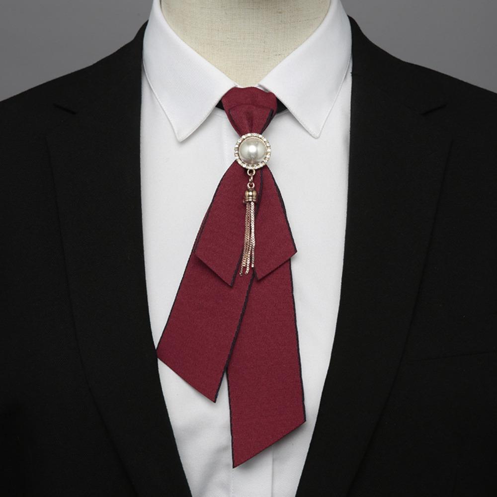 Alloy Bow Tie Pre-tied Crystal Rhinestone Bowtie Formal Bowknot Brooches  Jewelry Accessories Red-2