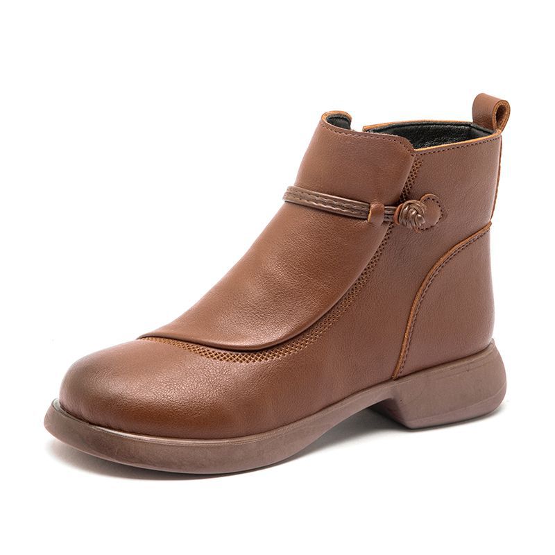 Mom shoes cotton shoes women's soft soles autumn and winter middle-aged short boots flat leather shoes velvet warm non-slip middle-aged and elderly w