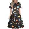 Women's Casual Fashion  Dress Animal Floral Print Round Short Sleeve Waist Mid-Length Swing Dress (with Zipper)