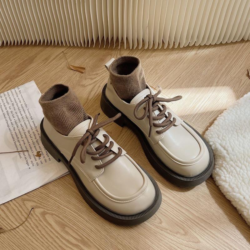 

Thick-soled, Height-increasing New Round Toe Shoes, Versatile Single Shoes 40 бежевий