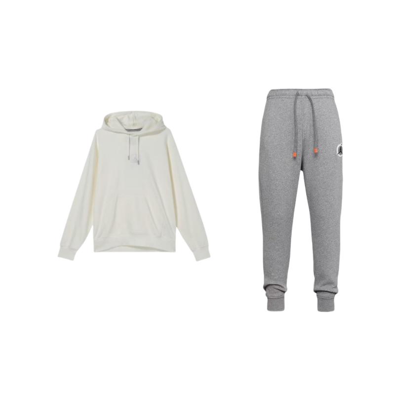 

Jordan Solid Color Fashion Loose Fit Hooded Long Sleeve Sweatshirt Drawstring Knit Pants Casual Sports Set Men sets DV7597-091+FV7248-133 XL