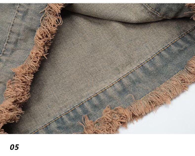 Unisex Street Rapper Retro Denim Jacket - Loose Fit, Plus Size, Spring/Autumn Hong Kong Style