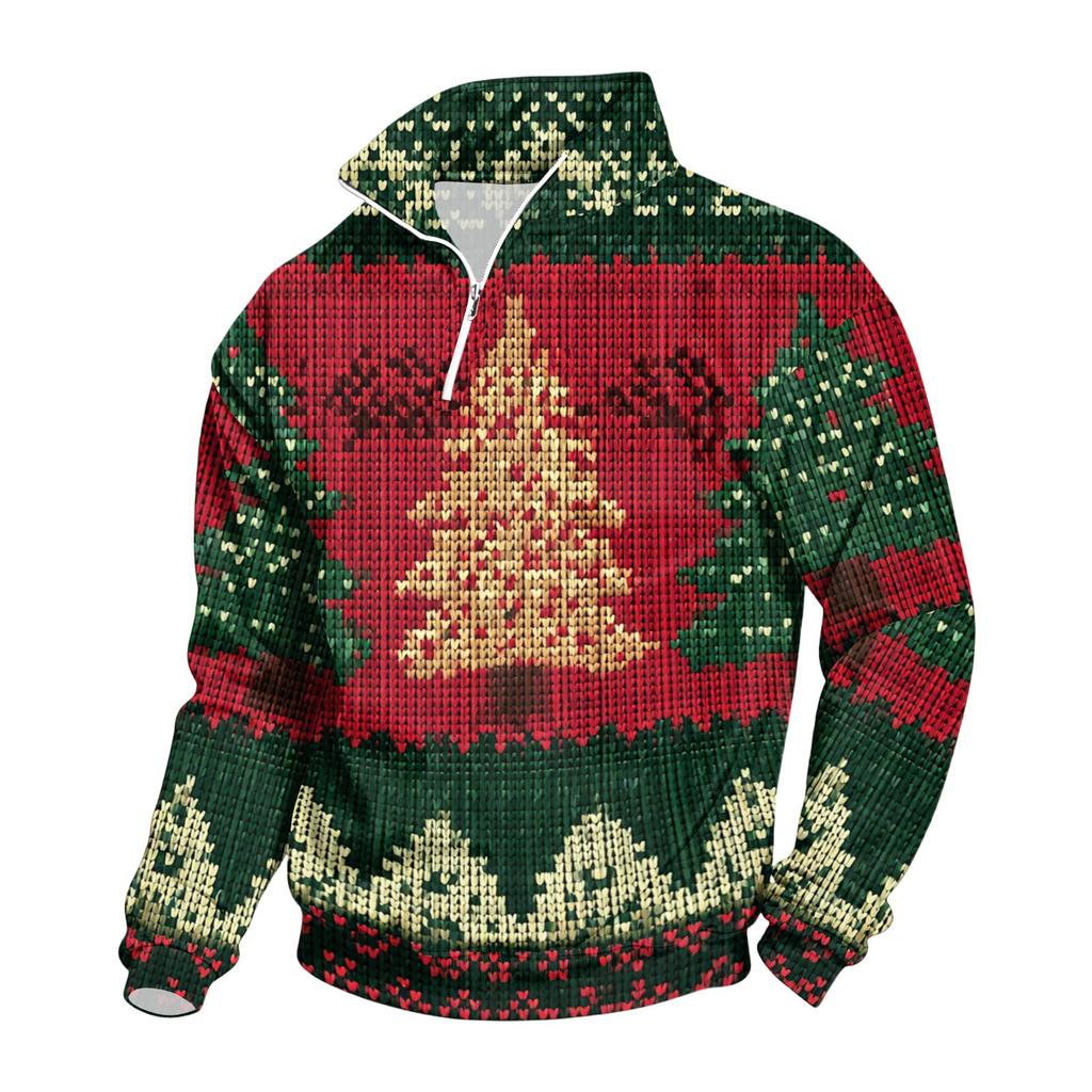 Men's Sweatshirt with Stand Collar Christmas Print Pullover for Casual Wear