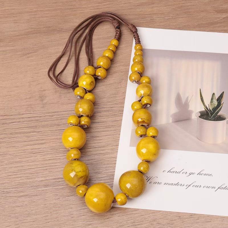 JMXD-Keramický náhrdelník Kreativní Retro Etnický styl Ručně tkaný Řetízok na klíční kost Literární Všestranný Keramické doplňky k náhrdelníku