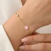 Minimalist Enamel Daisy Flower Bracelet, 18K Gold Plated Stainless Steel, Waterproof Dainty CZ Charm Jewelry Gift