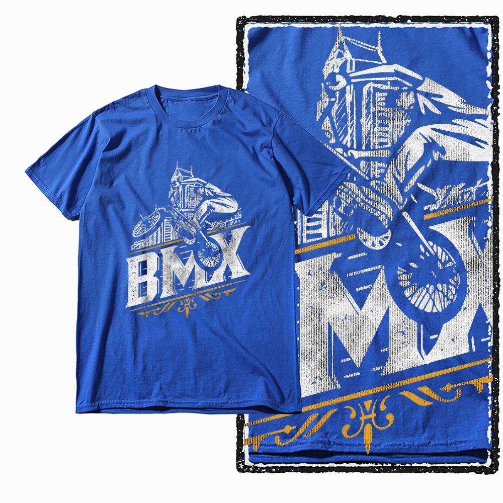 G47 Royal Blue Vintage Streetwear Cotton Men's BMX Bicycle Printed Graphic T-shirt | Big Size Cool O-neck Men's Tee Tshirt