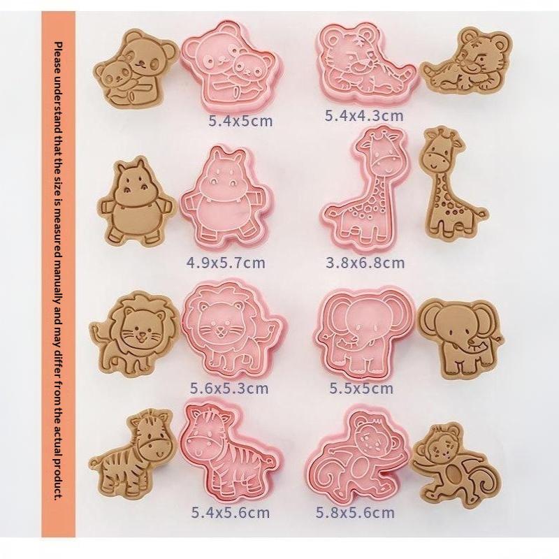 8 ks vykrajovátek na sušenky Plastové 3D Roztomilá kreslená zvířátka Stlačitelná forma na sušenky Razítko na sušenky Kuchyňské pečení Cukrářské pečivo