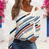Women Plus Size Asymmetric Cutout Neck Cold Shoulder Long Sleeve Eagle Star Stripe Print Shirt