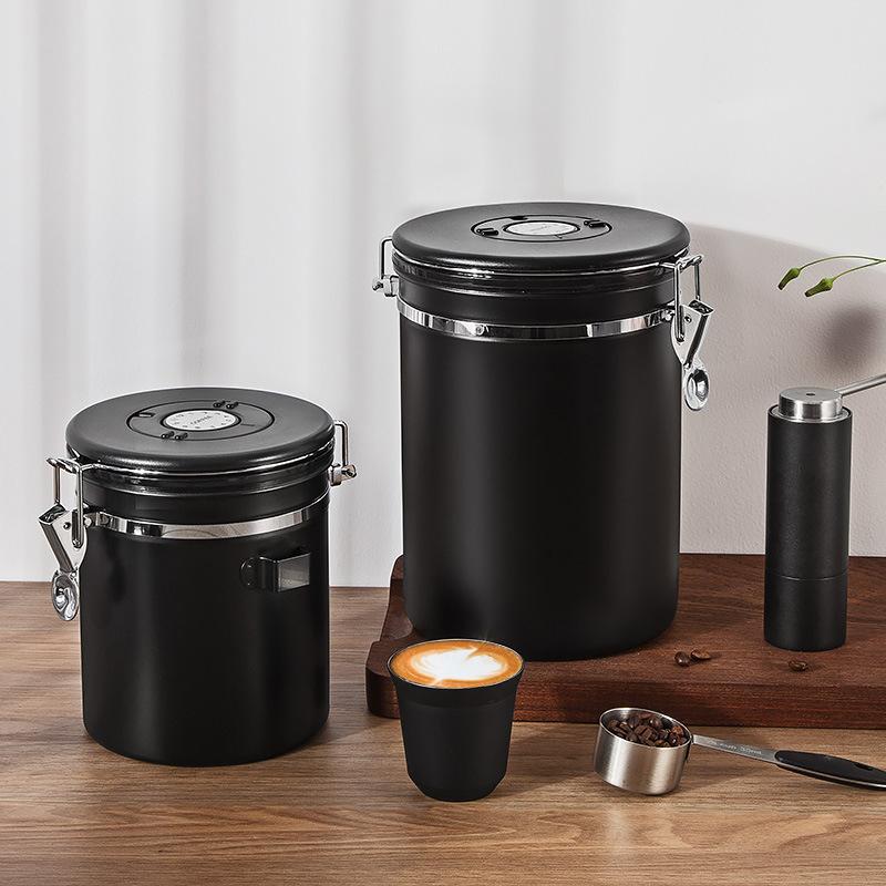 1.2 1.5 1.8L Coffee Bean Jar Airtight Canister Sealed Stainless Steel With Spoon One Way Valve Cannister Coffee Storage Kitchen