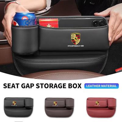 Car Leather Seat Gap Organizer With Cup Storage Box For Cayenne Panamera Macan 911 718 Taycan Boxster Cayman 918 Pajun