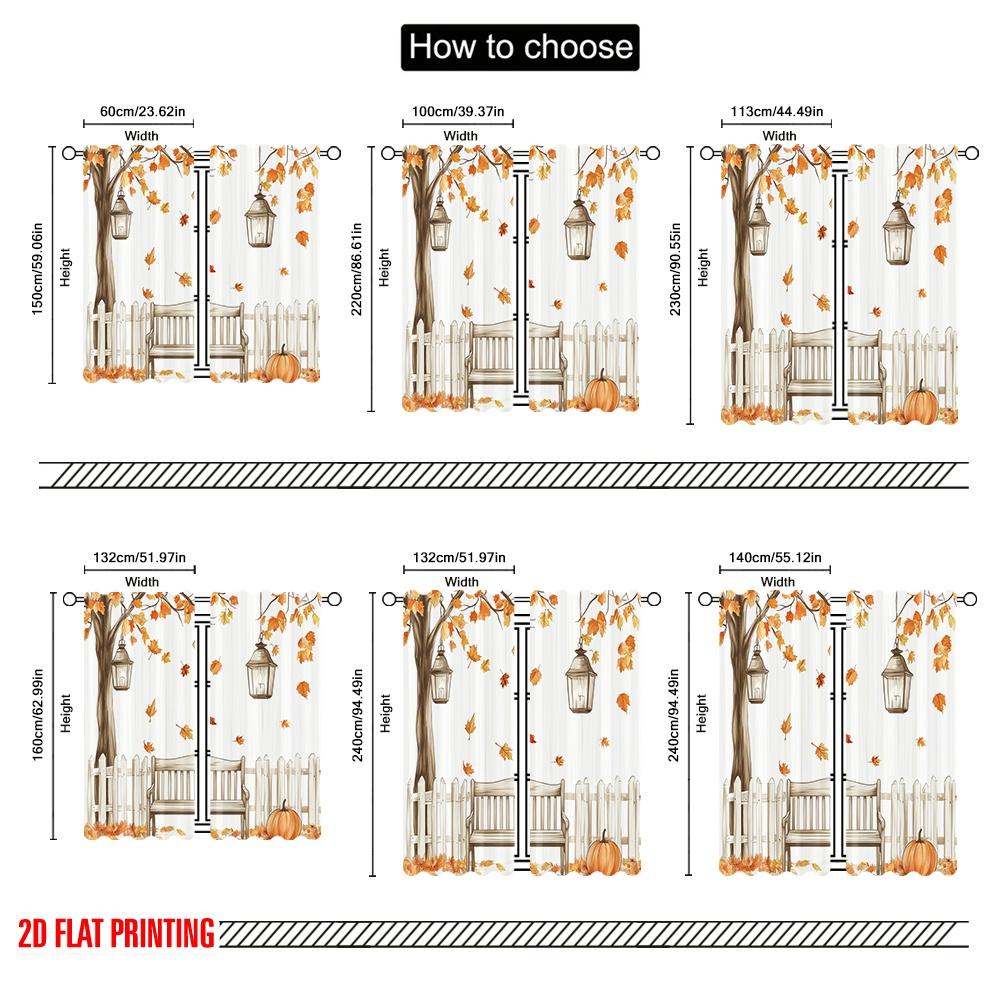 2pcs,2D plane printing Curtains&Window Treatment Autumn Leaves Bench Lanterns Polyester Fabric (without rod) Art Deco Festive