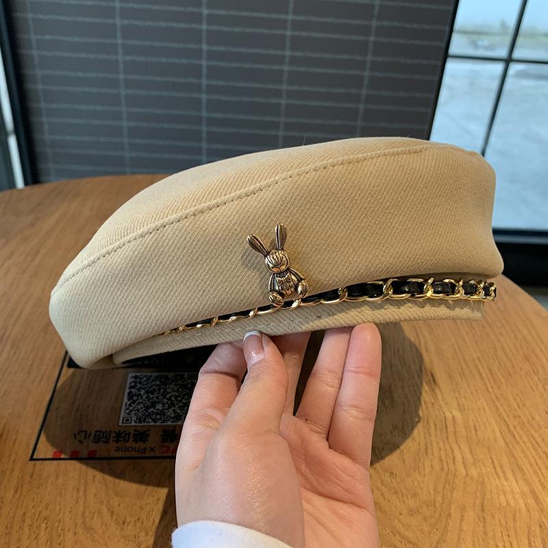 

Милый и крутой металлический берет-цепочка Женский Японский Осенне-зимний Берет с плоским верхом Ретро Модный Берет художника Мужской M（56-58cm）