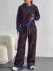 Retro Pattern Splicing European, American Autumn And Winter Casual Long-Sleeved Suit Women'S Hooded Sweater Trousers Two-Piece Set