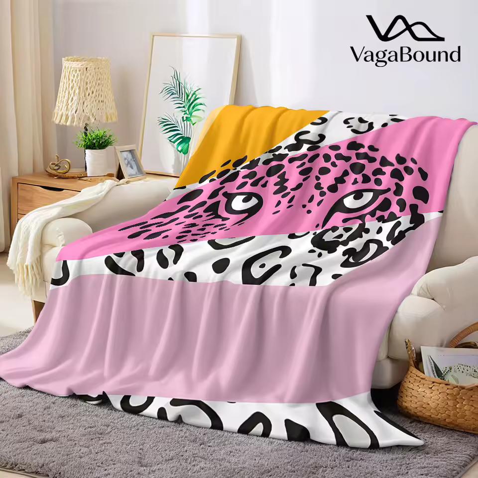 Pink Leopard Flannel Blanket Warm Soft Halloween Christmas Decorative Couch Warm Cozy All-Season Gift