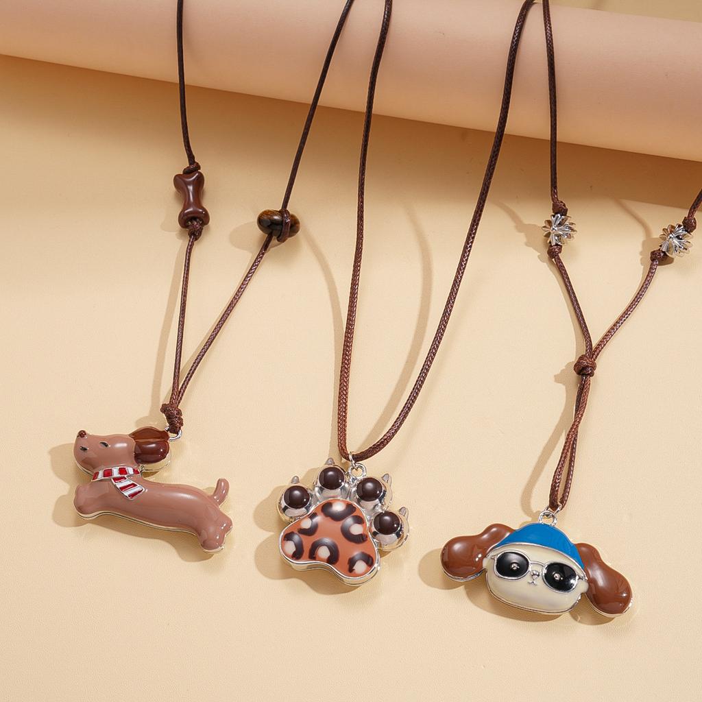 Leather oil dripping puppy adjustable pendant sweater chain cartoon cute childlike necklace