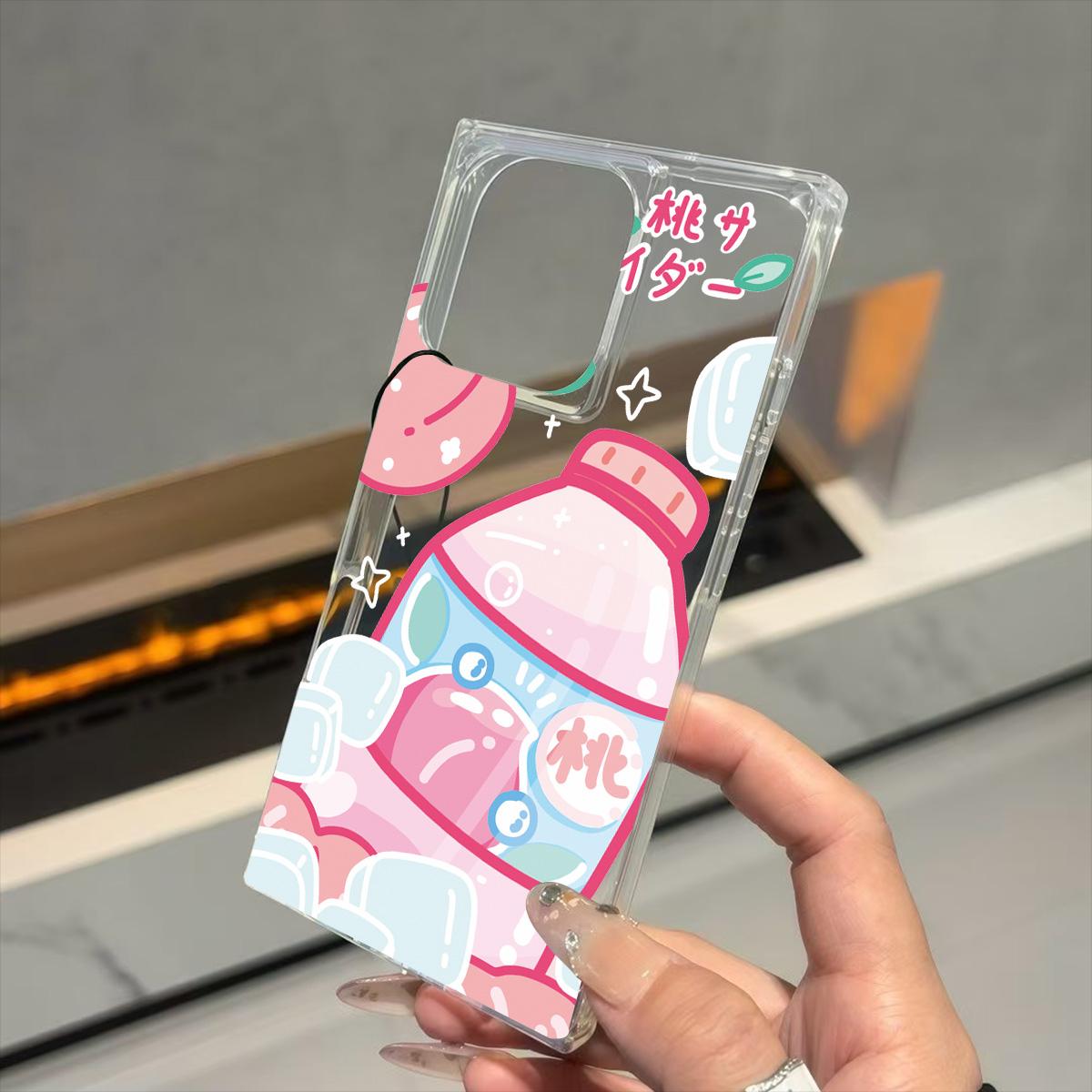 

Square Back Tube Protection Clear Case For iPhone 14 Pro Max 16 ProMax 15 Plus 11 12 13 Anti-Oxygen,Peach Beverage Pattern Casing iphone 16