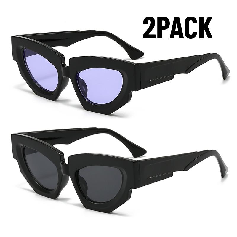2PACK Trendy Cat Eye Irregular Sunglasses Women Men Luxury Brand Polygon Sun Glasses for Ladies Vintage Punk Shades Gafas De Sol