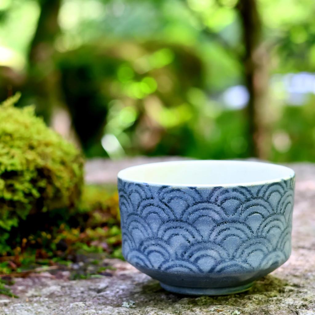 Dolce Duo Matcha Bowl, Seigaiha Pattern, Mino Ware, Made In Japan, 11cm, Approx. 420ml, Boxed, Perfect for the Tea Ceremony, MW-1856