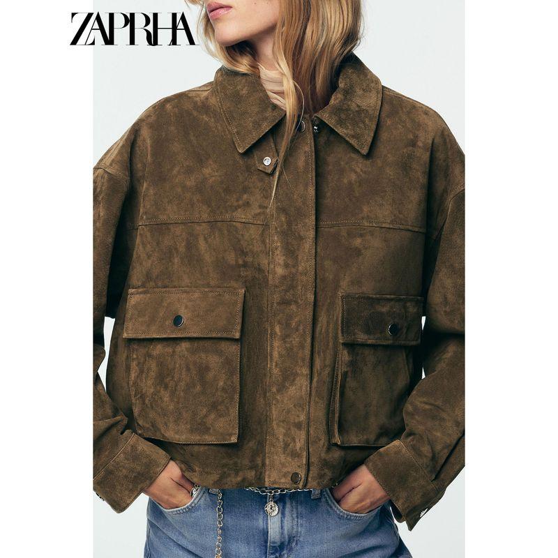 Zaprha 2025 Autumn New Versitile Fashion Leather Pilot Lapel Long Sleeve Jacket 8073253