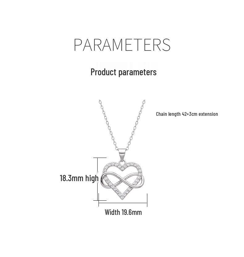 925 Sterling Silver Heart-Shaped Infinity Necklace - Women's European & American Fashion Clavicle Chain