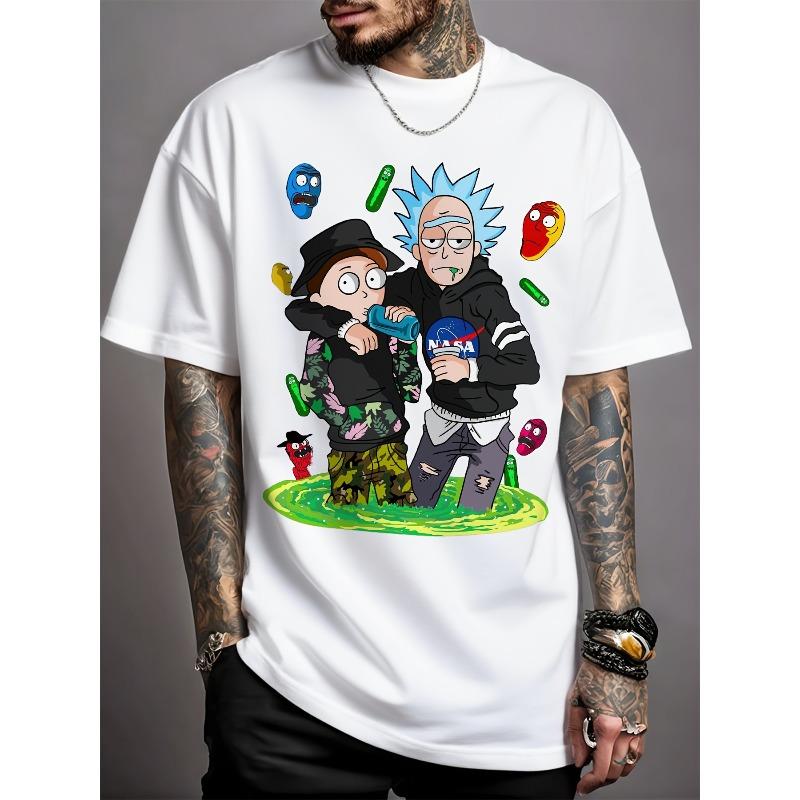 European sizes Creative Design Men s Casual T-shirts, Casual Trend, Fashionable and Versatile, Solid Color Round Neck Breathable and Comfortable S белый