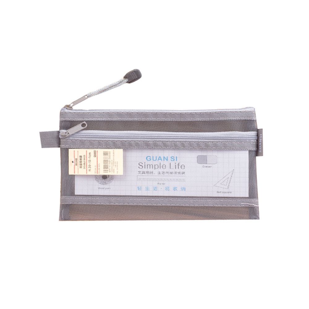 

Case Pen Box File Folder School Stationery Supplies Cosmetic Storage Bag Double Mesh Pencil Bag серый