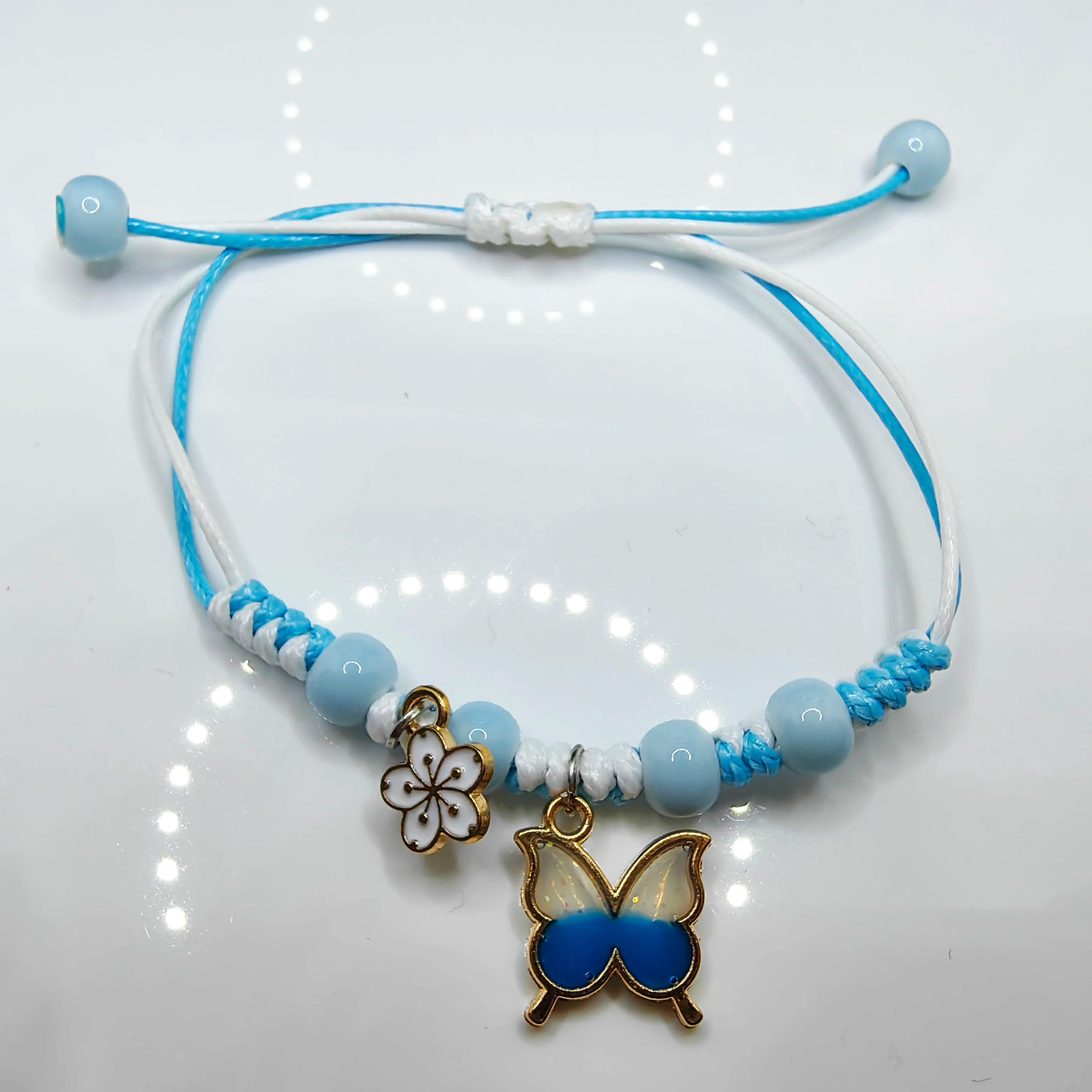 

Регулируемый красочный браслет с подвеской в ​​виде бабочки на удачу для женщин и девочек, подарки на день рождения для детей, очаровательные модные браслеты для пар синий