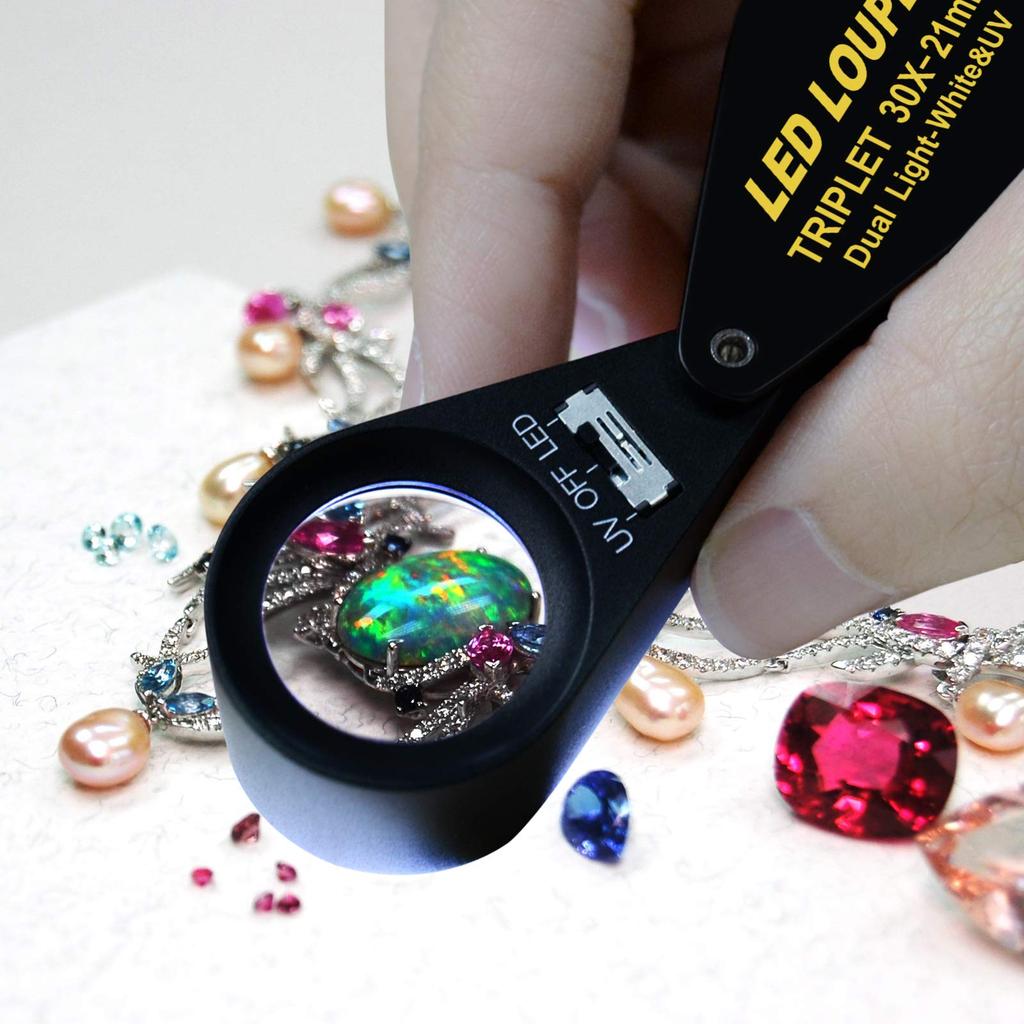 Gain Express Jewelry Loupe Lighted Jewelry Hastings Triplet Magnifier 30x for and More LED and UV Magnifier, Magnifier, Coins, Gemstones, Stamps,