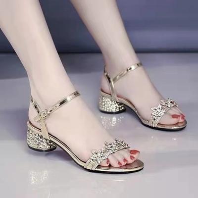 Mode mit mittleren Absätzen Strass Damenschuhe Verkauf Großhandel Asiatische Größe Schick und Elegant Vip Sommer 2025 Angebote Damen Sandalen