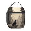 Vintage Black Cat And European Street Scene Insulated Lunch Bag for Women Children Leakproof Food Boxes Thermal Lunch Box Tote