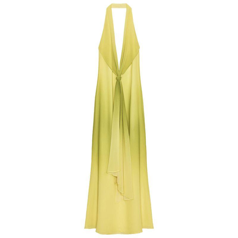 Zaprha 2025 Summer New Trendy Fashion Backless Print Knot Hanging Collar Length Dress 8030363