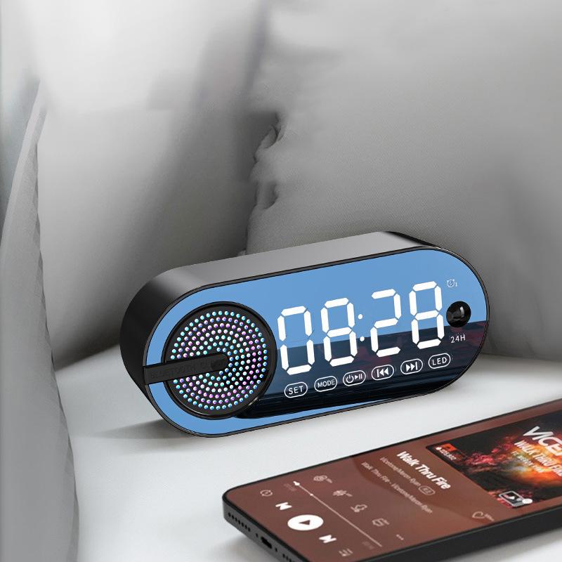 Digital Vekkerklokke Bluetooth 5.0 Høyttaler LED-skjerm Speil Bordvekkerklokke Med FM-radio Støtte TF-kortavspilling Håndfri samtale