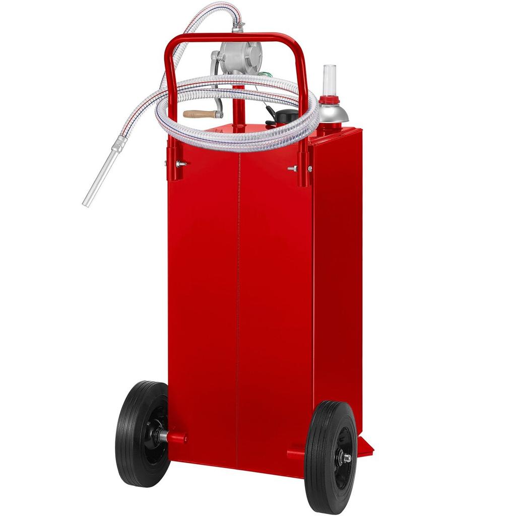 30 Gallon Fuel Caddy, Fuel Storage Tank on 2 Wheels, Portable Gas Caddy with Manuel Transfer Pump, Gasoline Diesel Fuel Container for Cars, Lawn