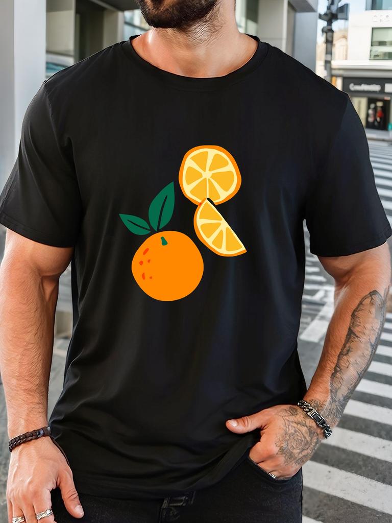 Fresh Orange Fruit Slice Graphic Print Unisexs Crew Neck Short Sleeve Casual Basic Summer Daily Soft Comfort Fit Wear Tee Shirt