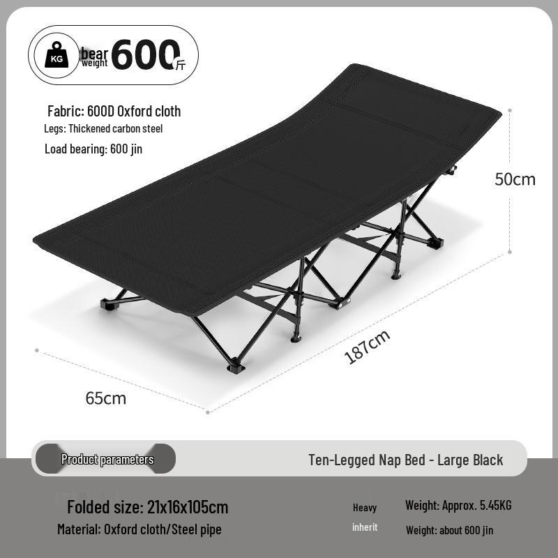 Portable Folding Bed for Office & Outdoors - Single Bed with Ten Legs for Camping, Relaxation, and Military Use.