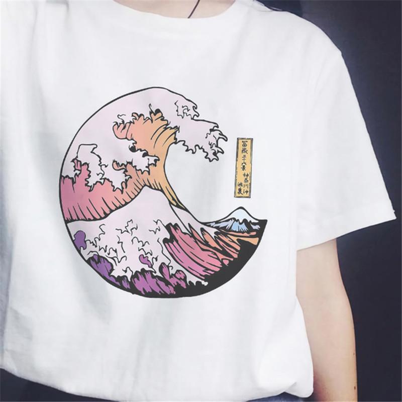 Hotselling New Aesthetic Wave Print Roundneck Shortsleeved Tshirt for Women Graphic T Shirts Aesthetic Clothes Tops Harajuku