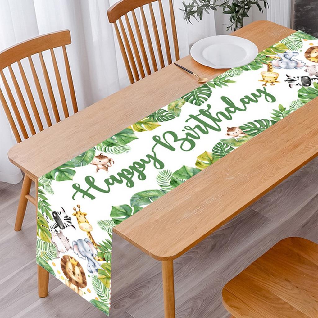 Djurdjungel Grattis på födelsedagen Bordslöpare Banderoll Djungelsafari Födelsedagsfest Dekorationer Babyshower Wild One Festtillbehör