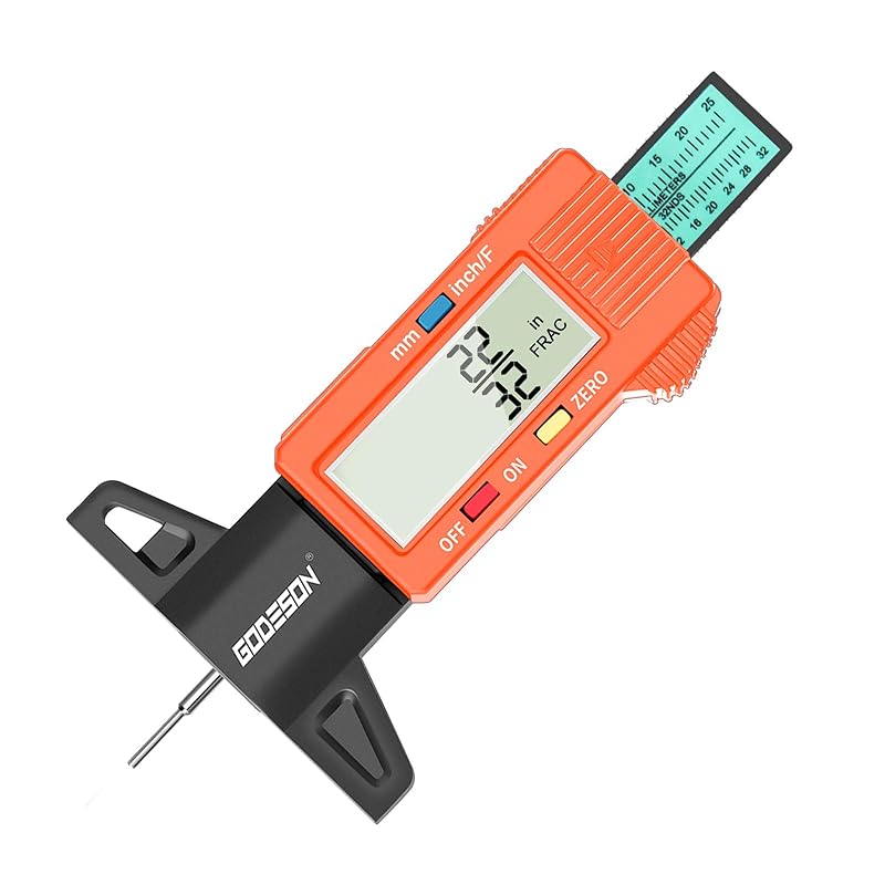 GODESON Tire Tread Depth Gauge, Digital Tire Tread Depth Gauge With 3 Modes-Fractional Inch, Decimal Inch And Millimeter, Tire Depth Gauge For