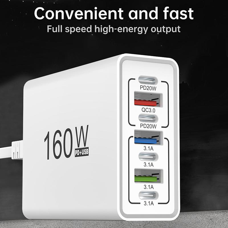 160W Multiport Usb Type C Fast Charger Pd Qc3.0 Desktop Phone Charger Adapter For Iphone Xiaomi Macbook Laptop Ipad Eu/Us Plug