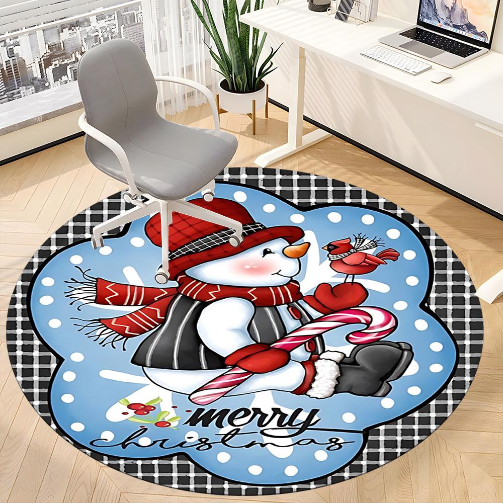 1pc Snowman Ornament Chair Carpet for Office, Round Non Slip Durable Large Size Office Carpet, Suitable for Office