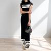 Trendy Summer Women's Set: Short Sleeve Top & High Waist Wide-Leg Pants