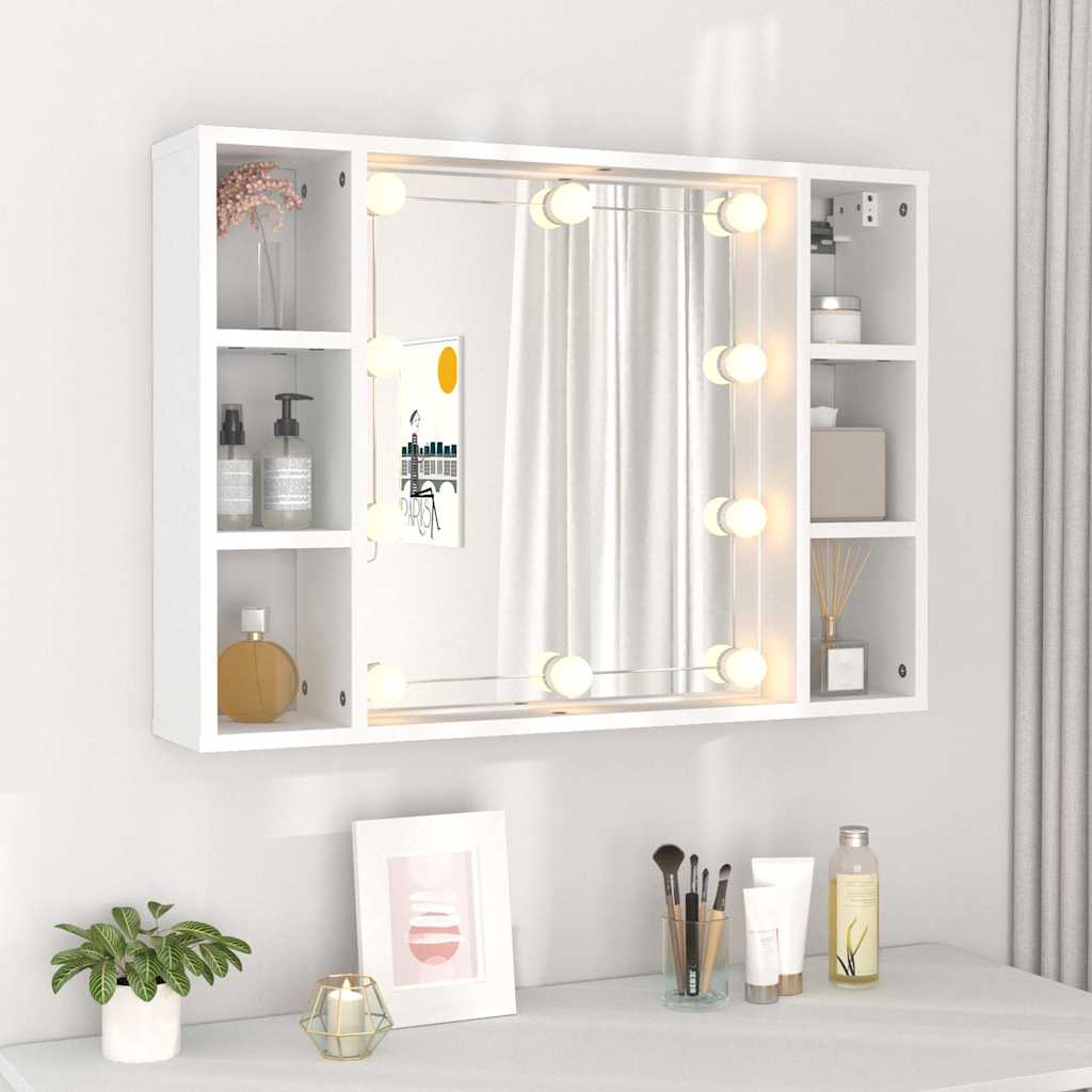 Vidaxl Cabinet With Mirror and LED Lighting, White, 76X15X55 Cm